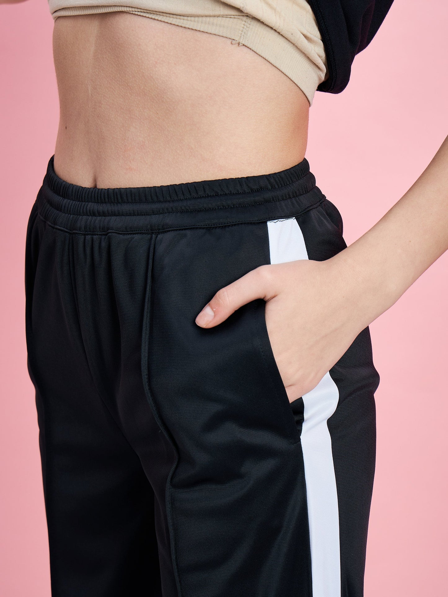 Black Side button Track Pants