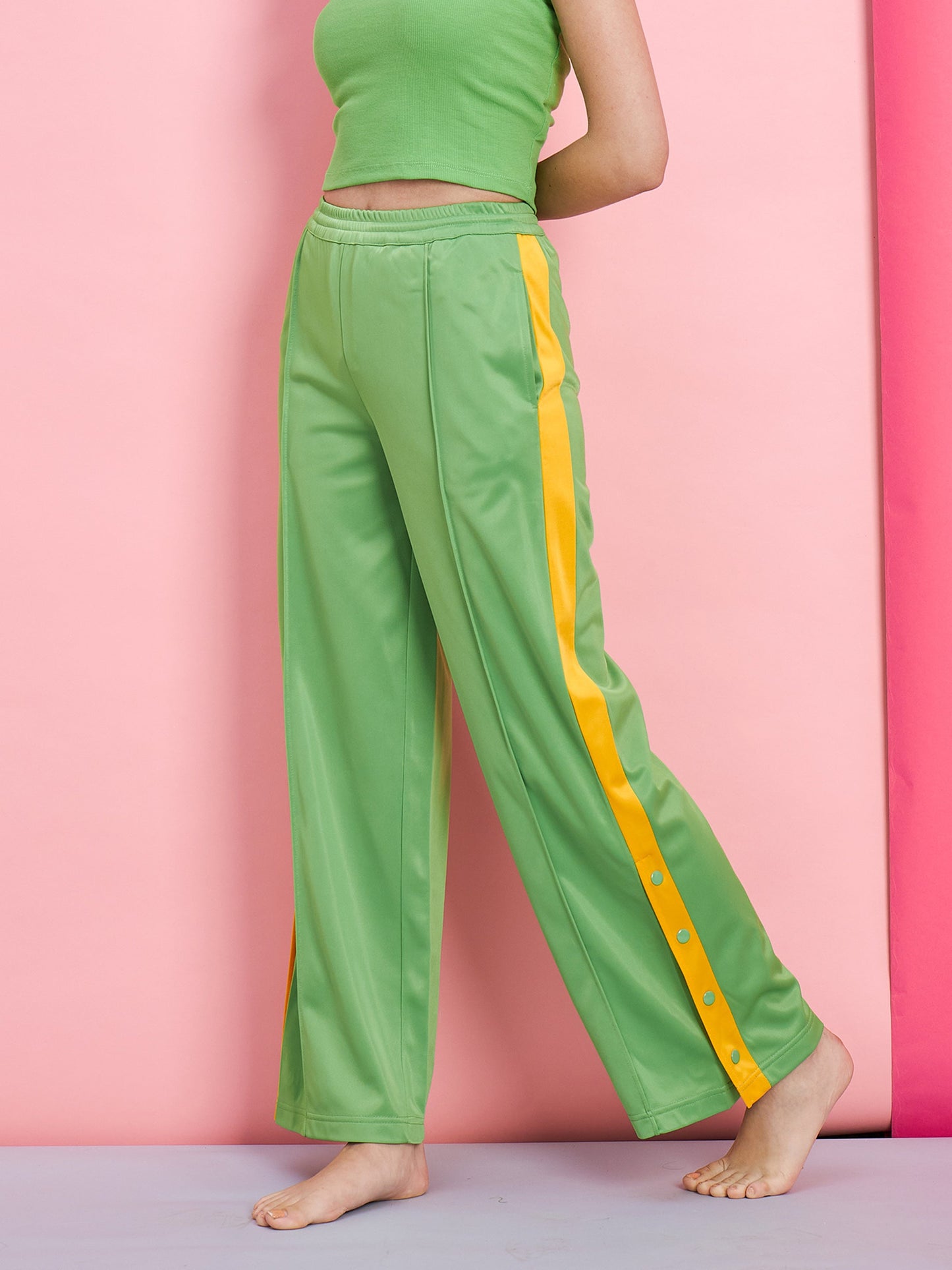 Green Side Button Track Pants