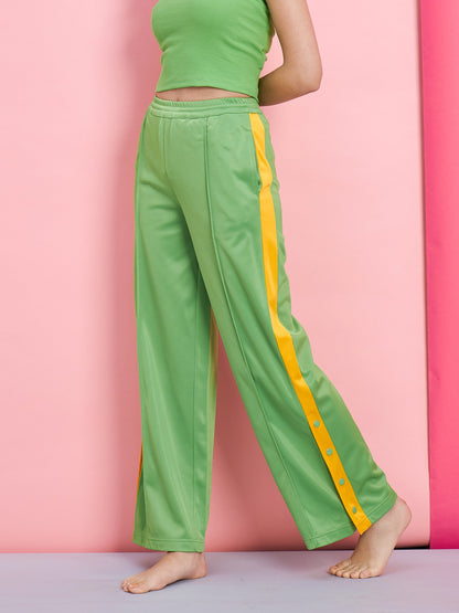 Green Side Button Track Pants