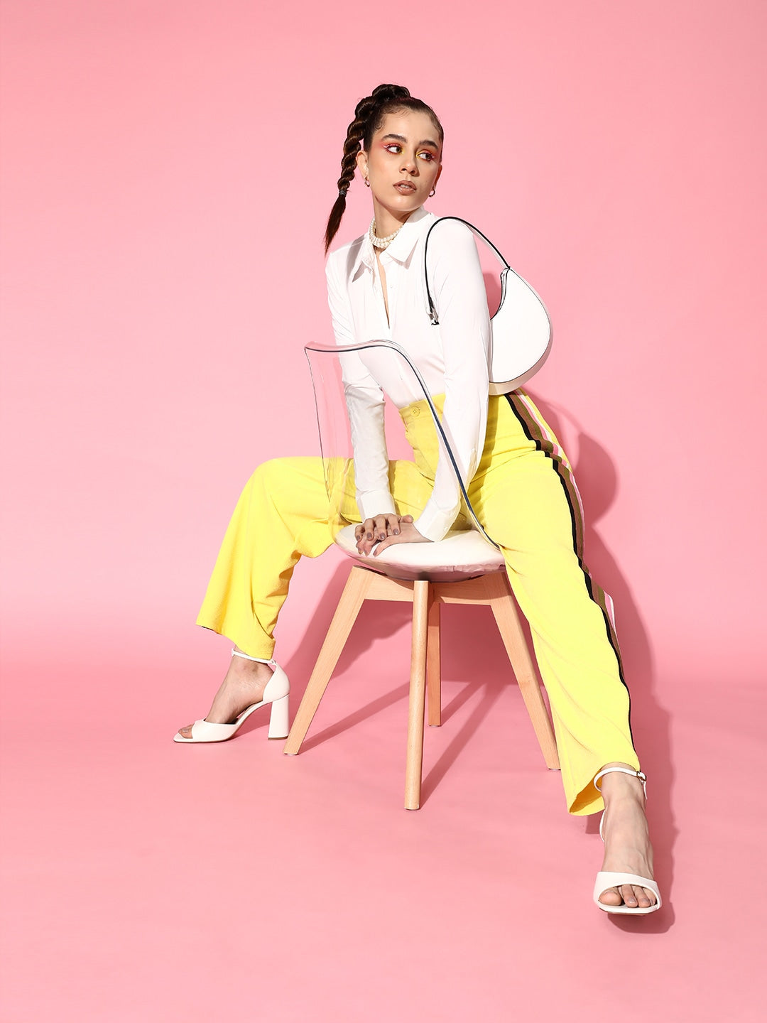 Yellow Rainbow Color Side Tape Straight Pants