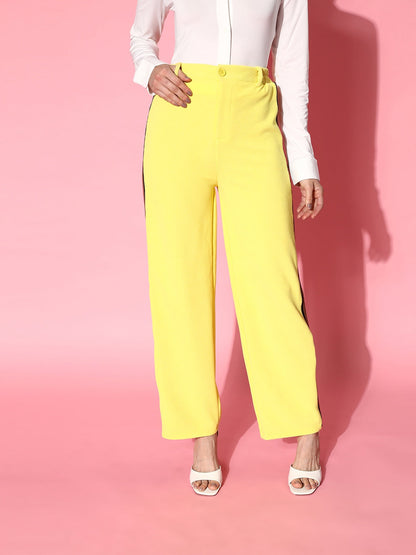 Yellow Rainbow Color Side Tape Straight Pants