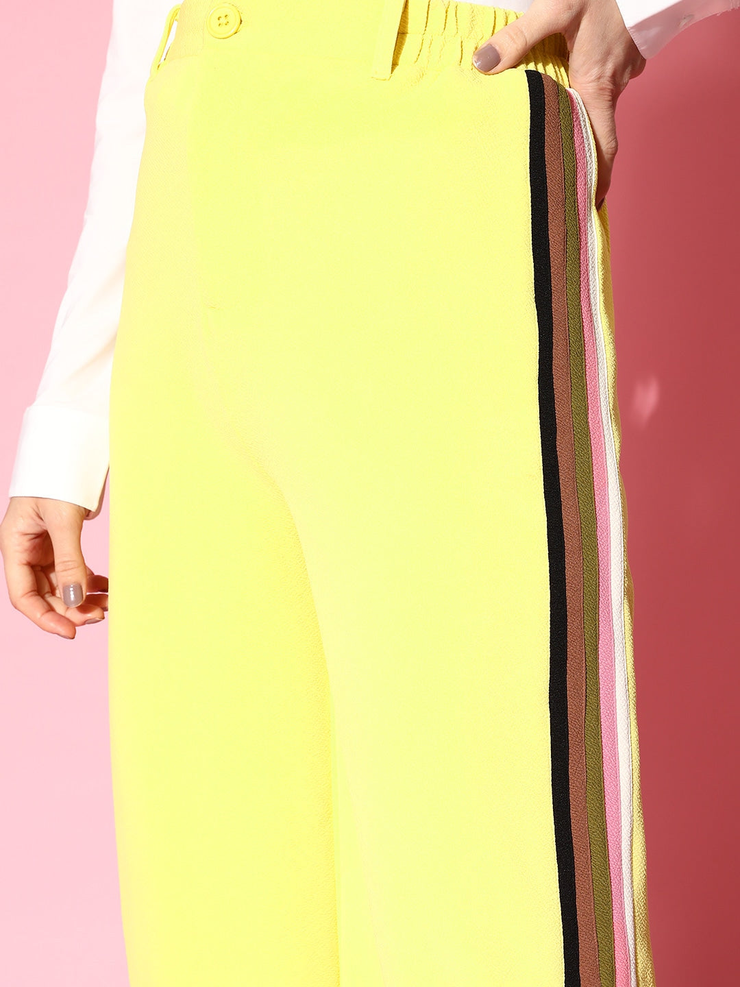 Yellow Rainbow Color Side Tape Straight Pants