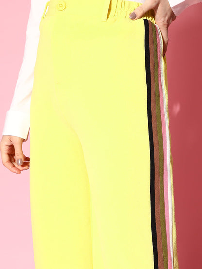 Yellow Rainbow Color Side Tape Straight Pants