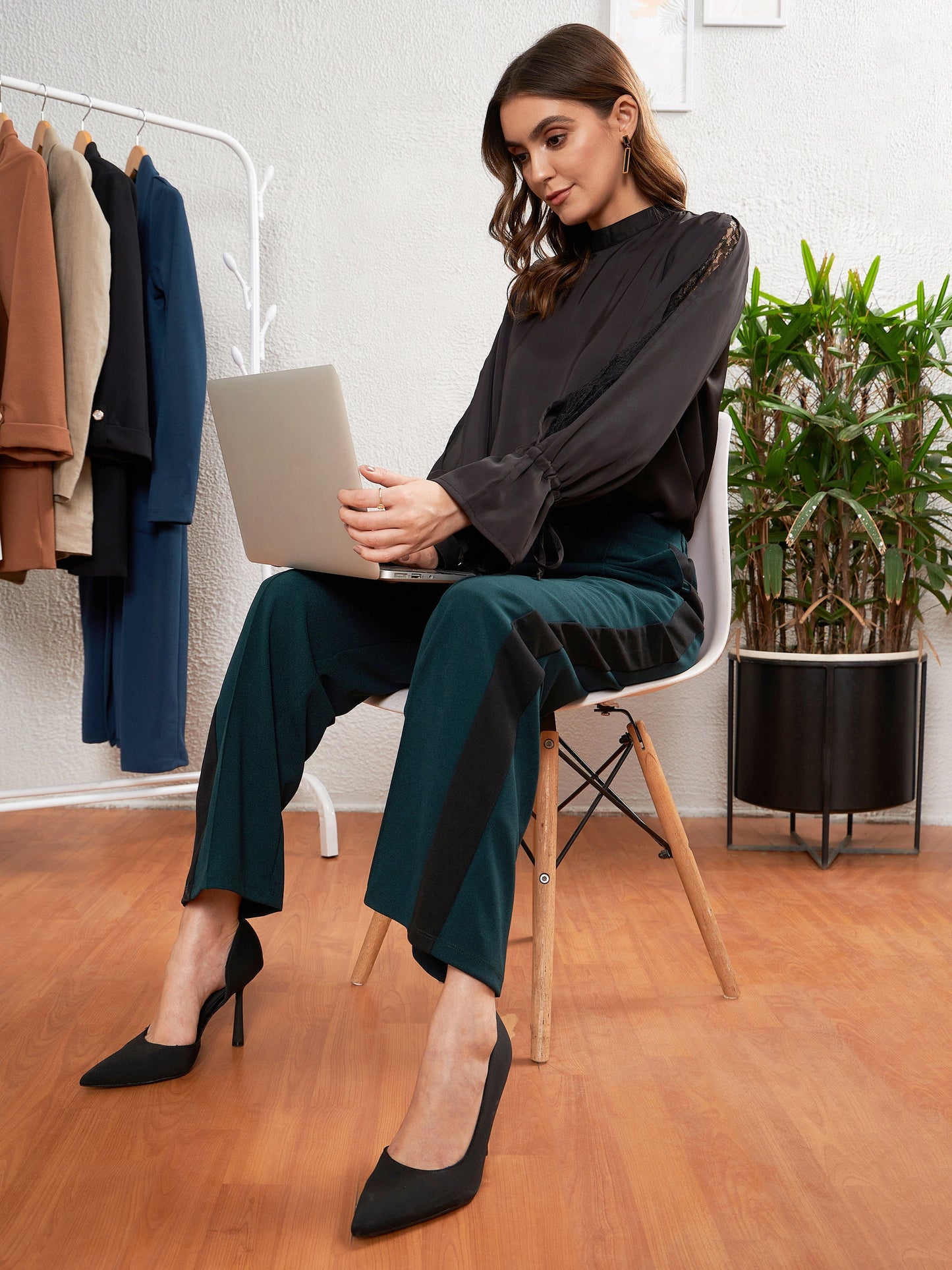 Emerald Green Side Tape Straight Pants