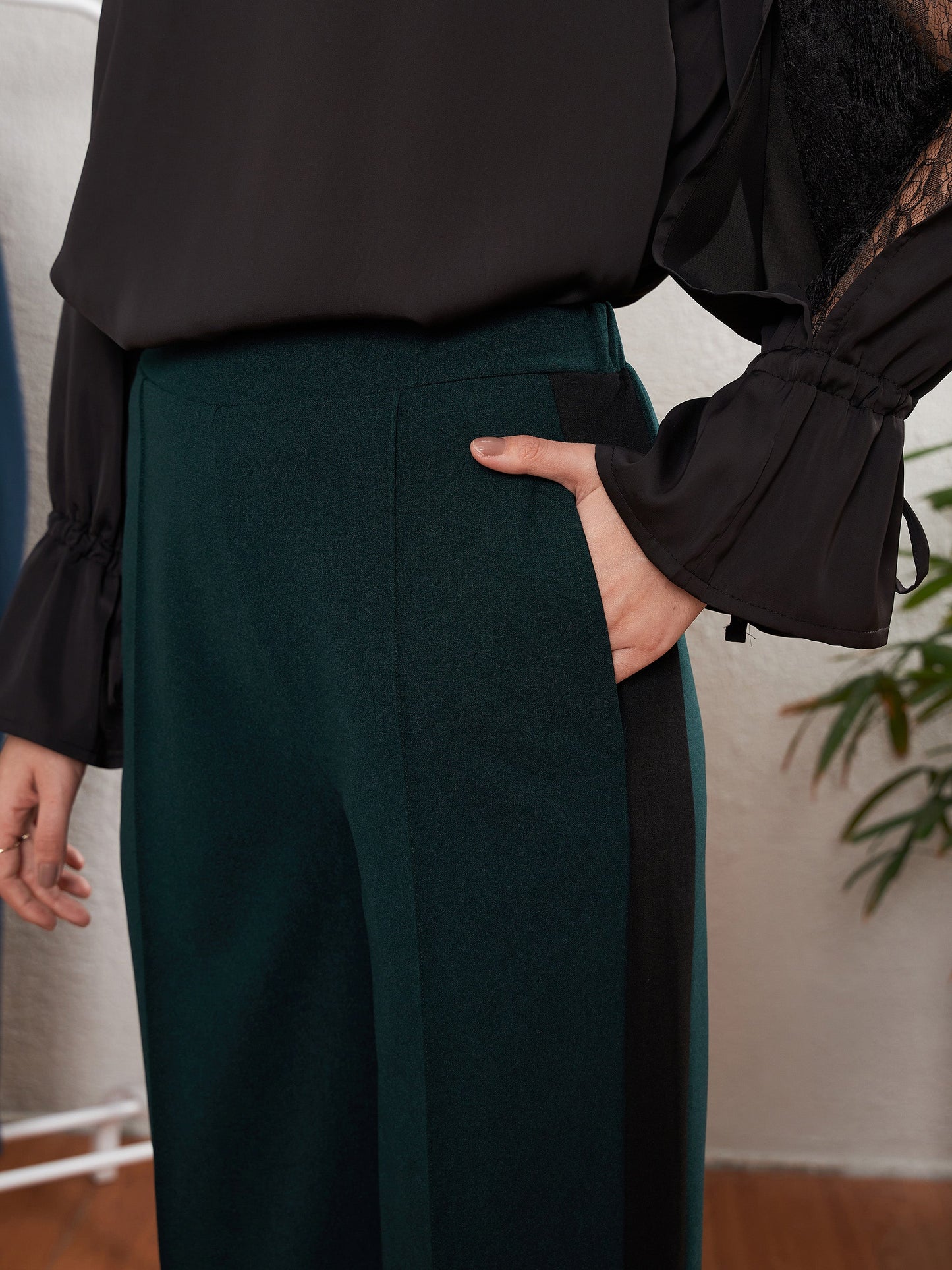 Emerald Green Side Tape Straight Pants