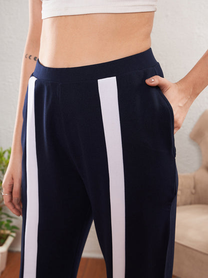 Navy Front Tape Bootleg Pants