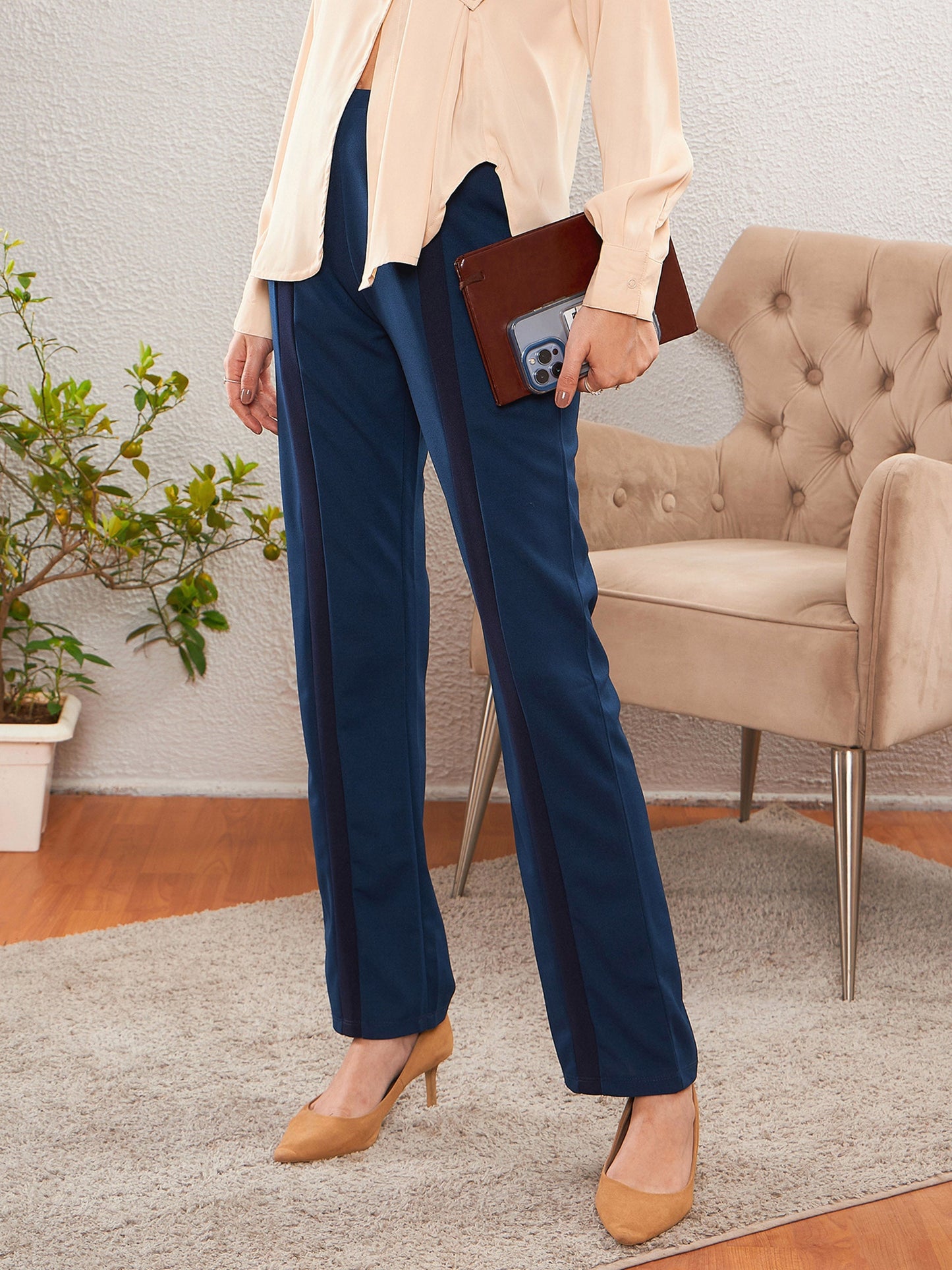Blue Front Tape Bootleg Pants