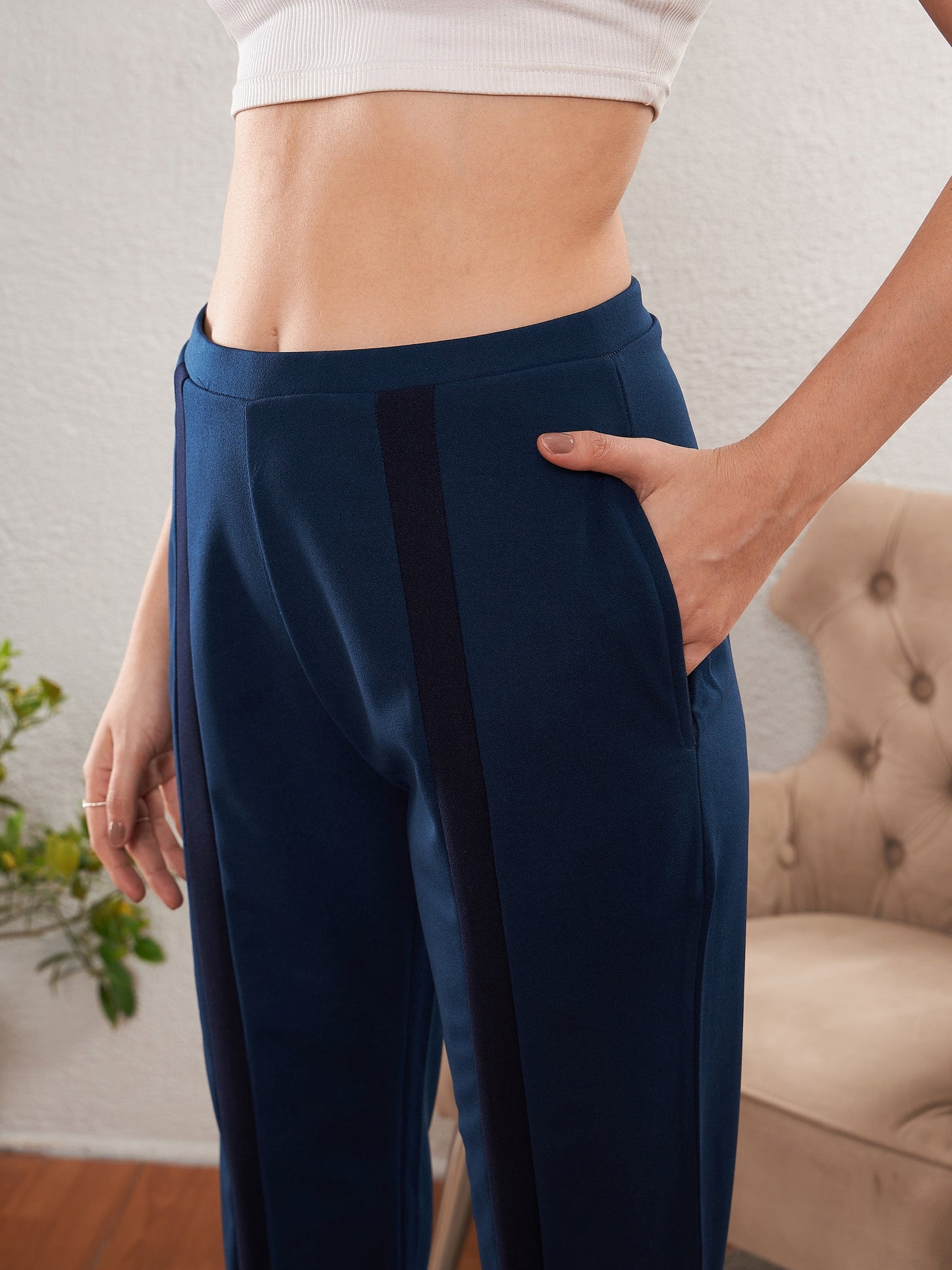 Blue Front Tape Bootleg Pants