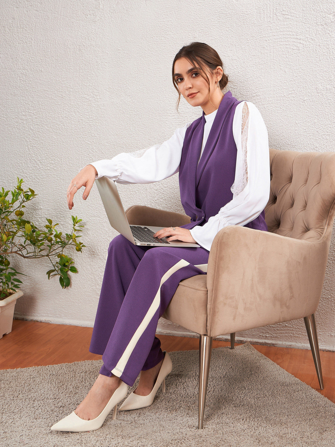 Purple Side Tape Bell Bottom Pants