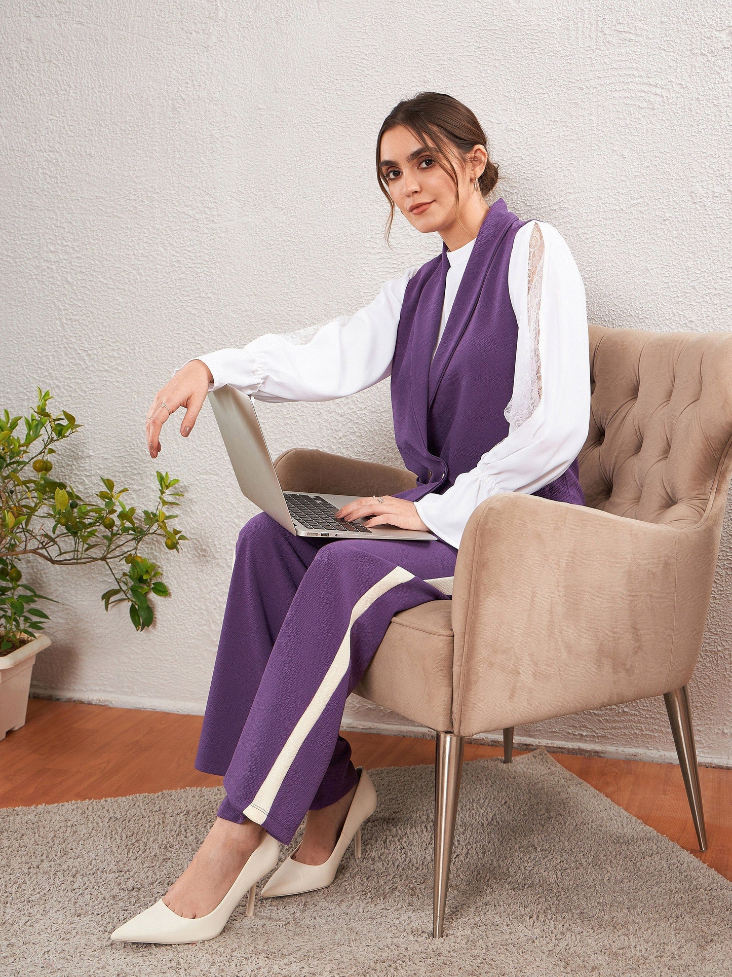 Purple Side Tape Bell Bottom Pants