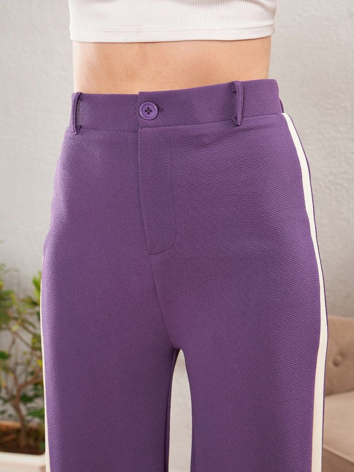 Purple Side Tape Bell Bottom Pants