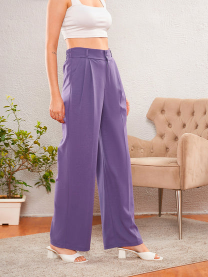 Women Lavender Pleated Straight Pants
