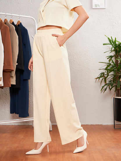 Cream Front Darted Palazzo Pants