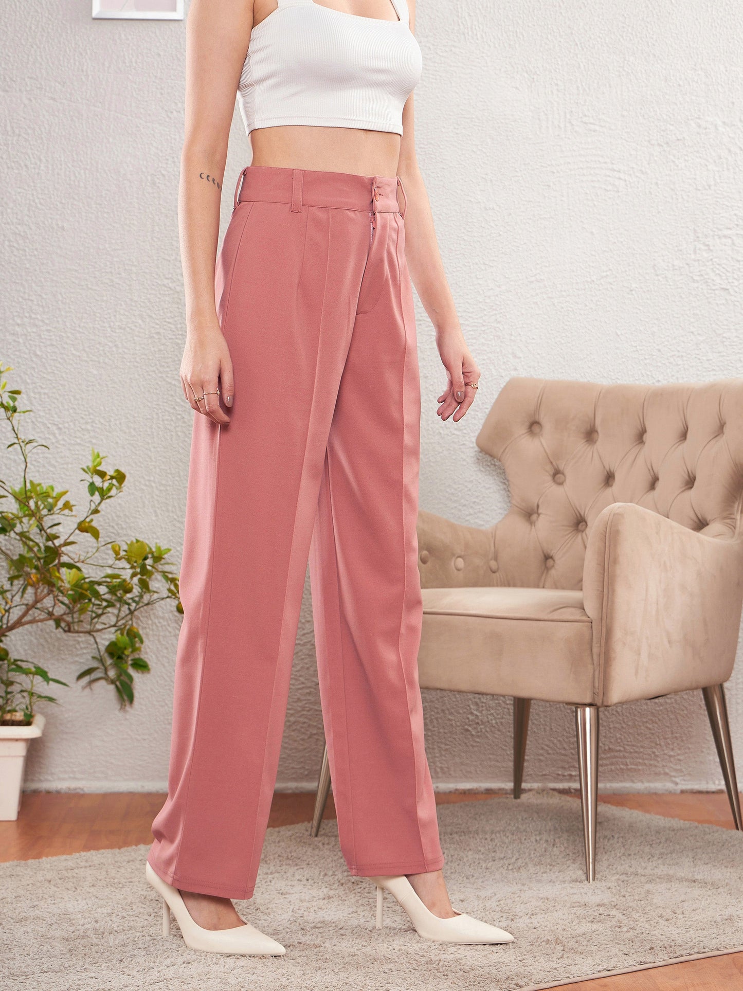 Peach Front Darted Pants