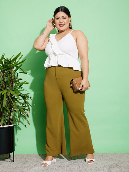 Olive Front Button Bell Bottom Pants