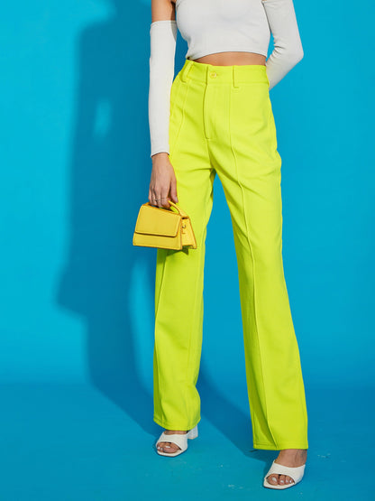 Neon Yellow Knitted Front Darted Pants