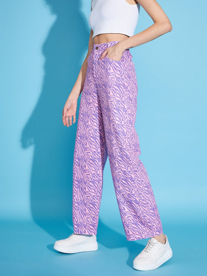 Pink Printed Twill Straight Pants
