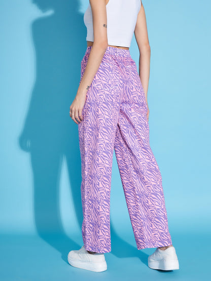 Pink Printed Twill Straight Pants