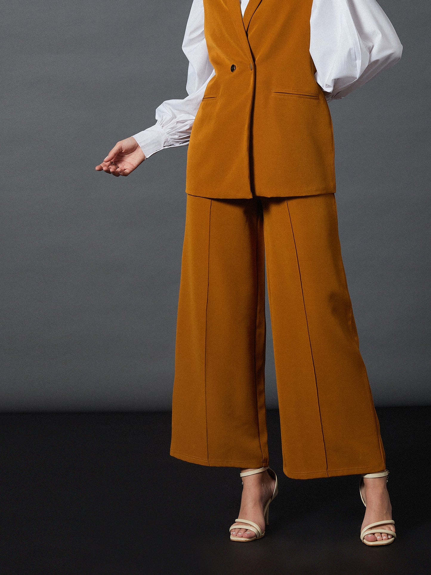 Mustard Front Darted Palazzo Pants