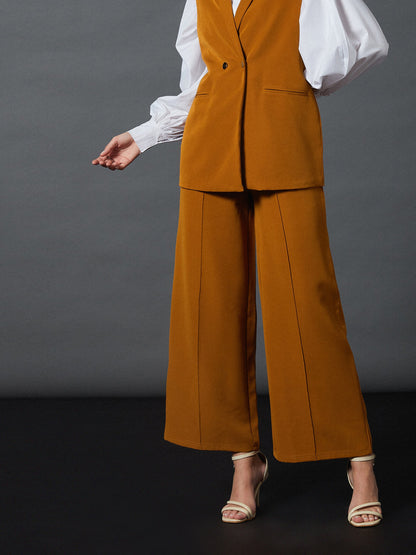 Mustard Front Darted Palazzo Pants