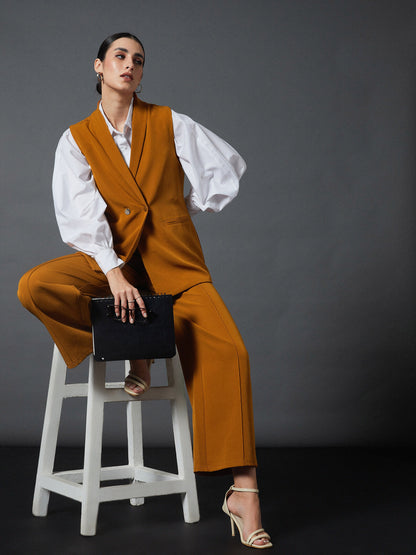 Mustard Front Darted Palazzo Pants