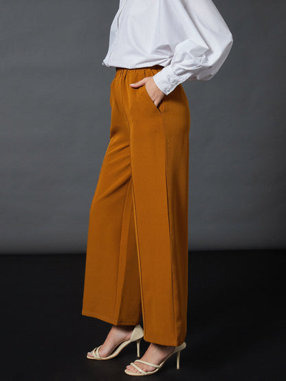 Mustard Front Darted Palazzo Pants