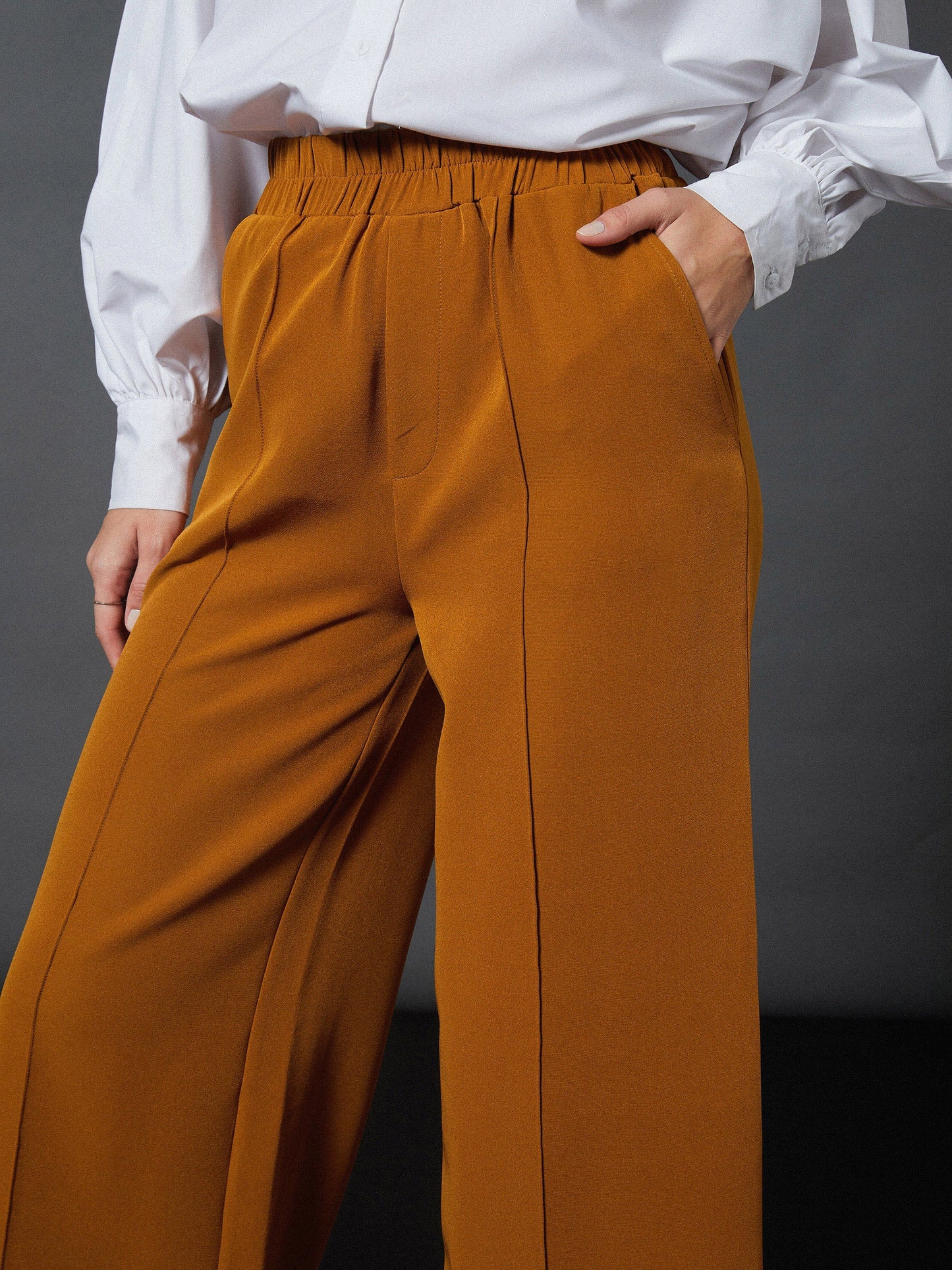 Mustard Front Darted Palazzo Pants