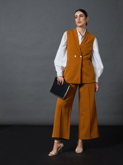 Mustard Front Darted Palazzo Pants