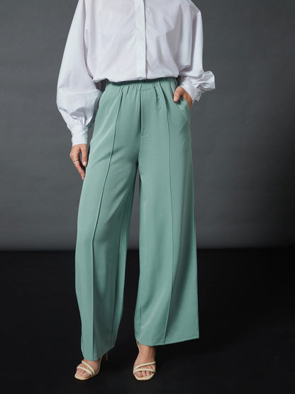 Blue Front Darted Palazzo Pants