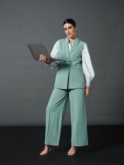 Blue Front Darted Palazzo Pants
