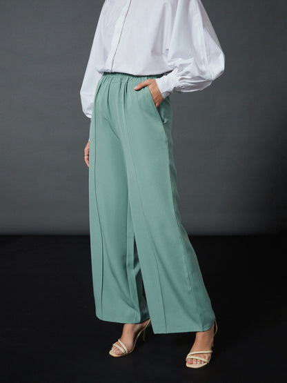 Blue Front Darted Palazzo Pants