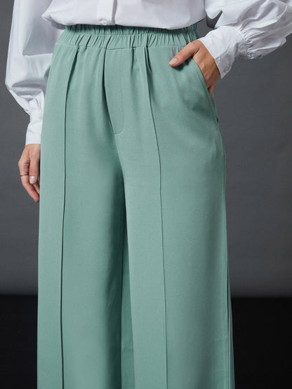 Blue Front Darted Palazzo Pants