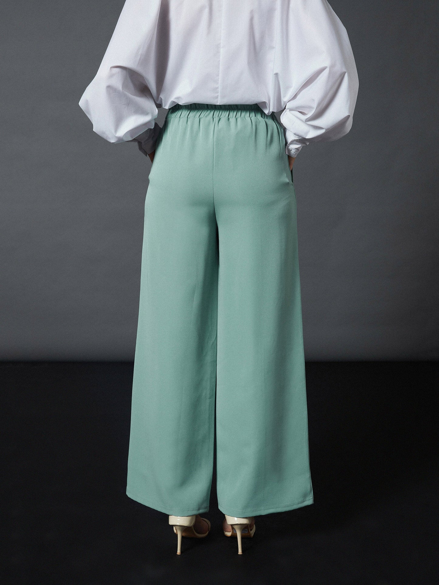 Blue Front Darted Palazzo Pants