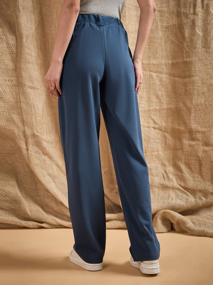 Women Airforce Blue Front Darted Stretchable Pants