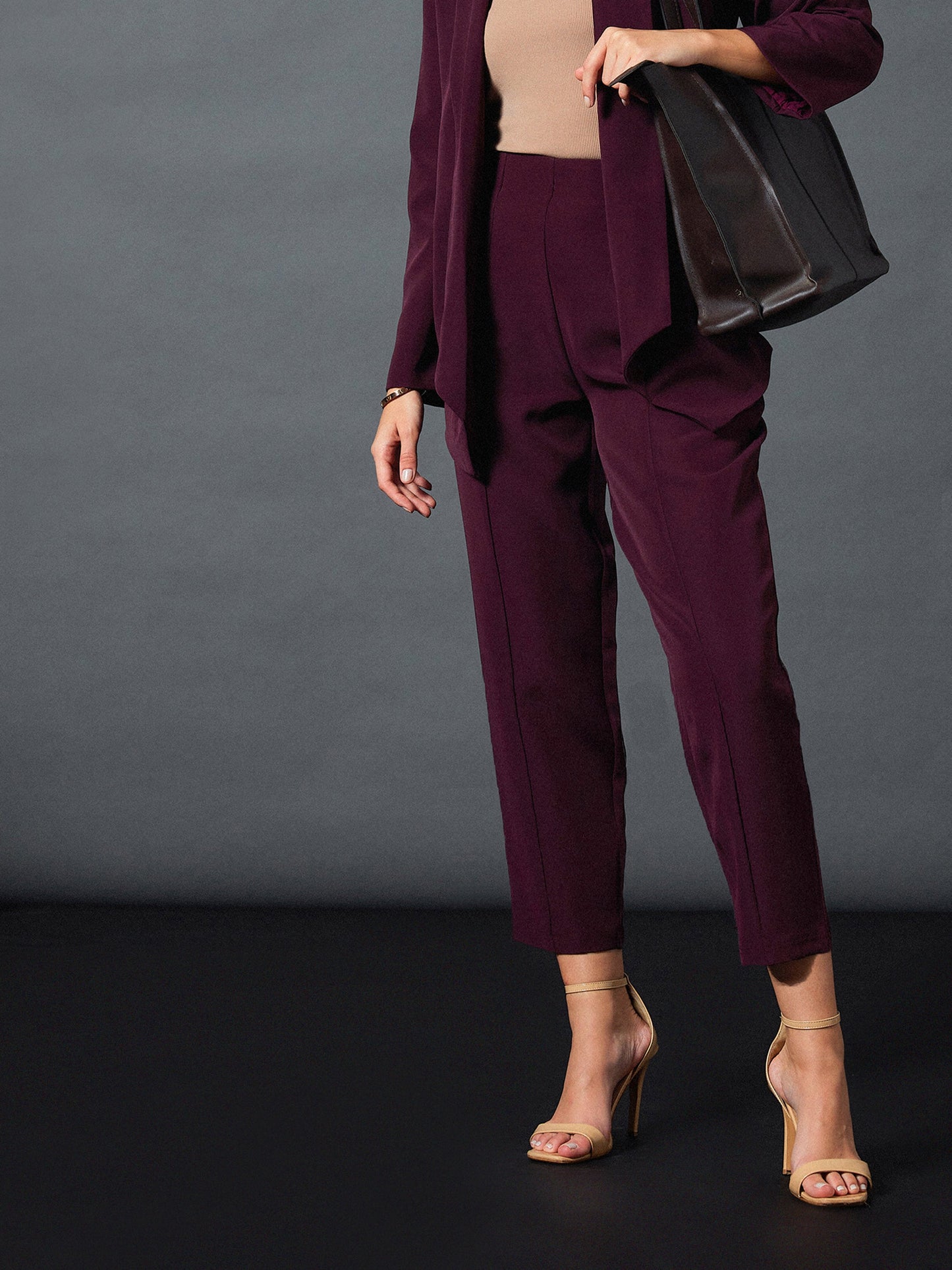 Maroon Front Darted Balloon Fit Pants