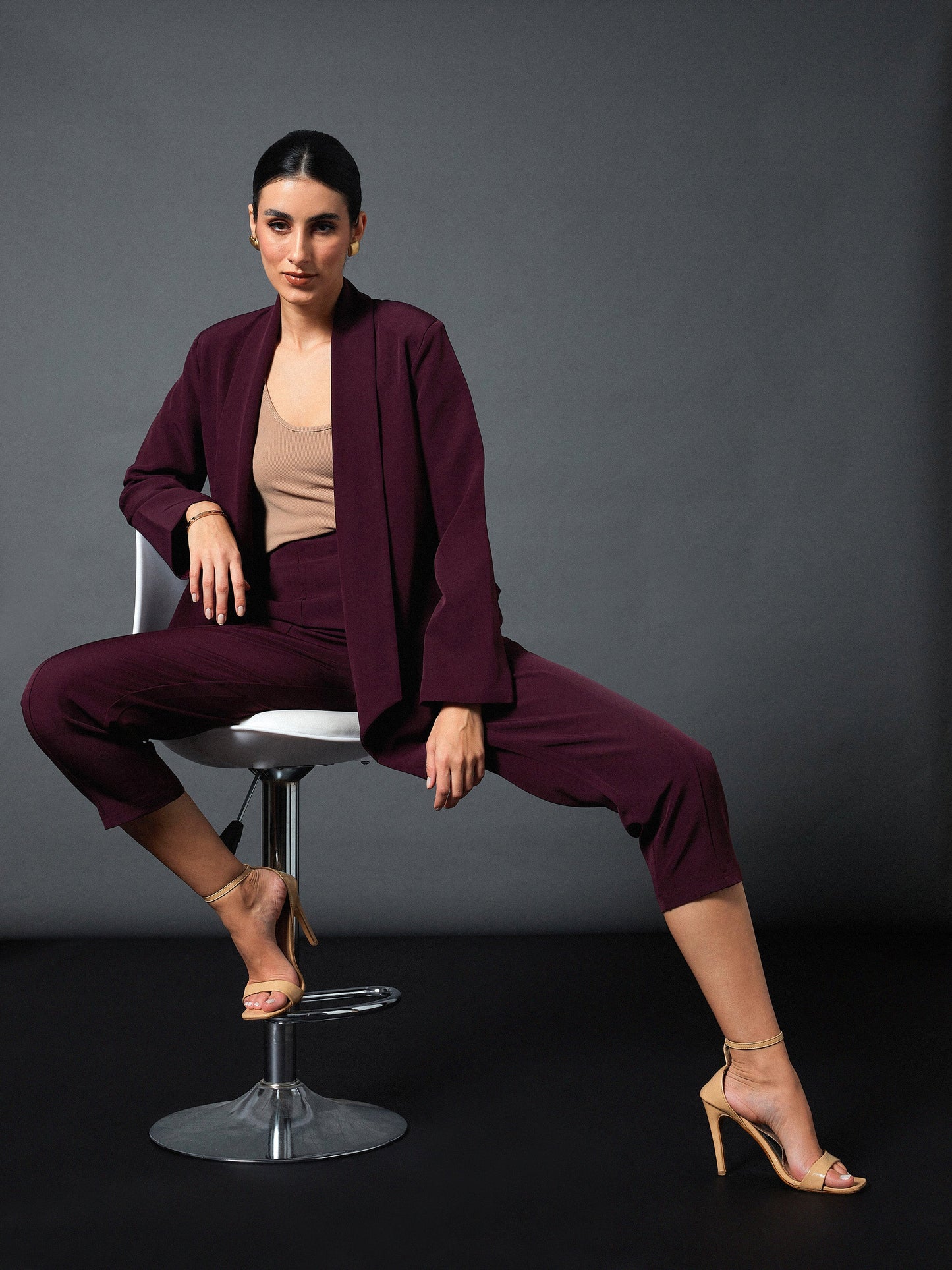 Maroon Front Darted Balloon Fit Pants
