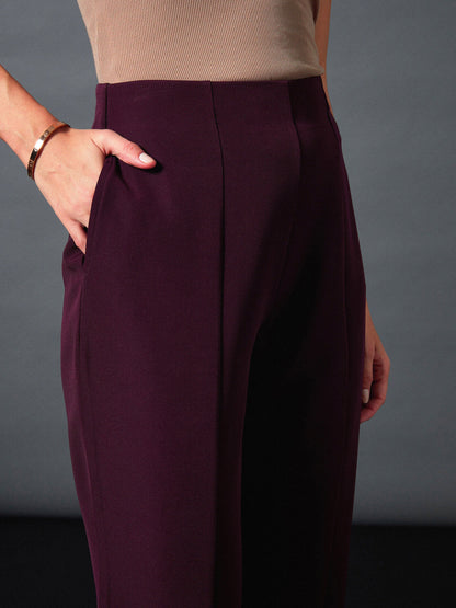 Maroon Front Darted Balloon Fit Pants