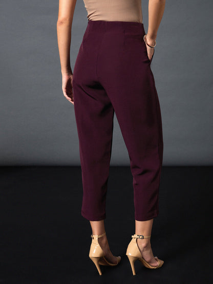 Maroon Front Darted Balloon Fit Pants
