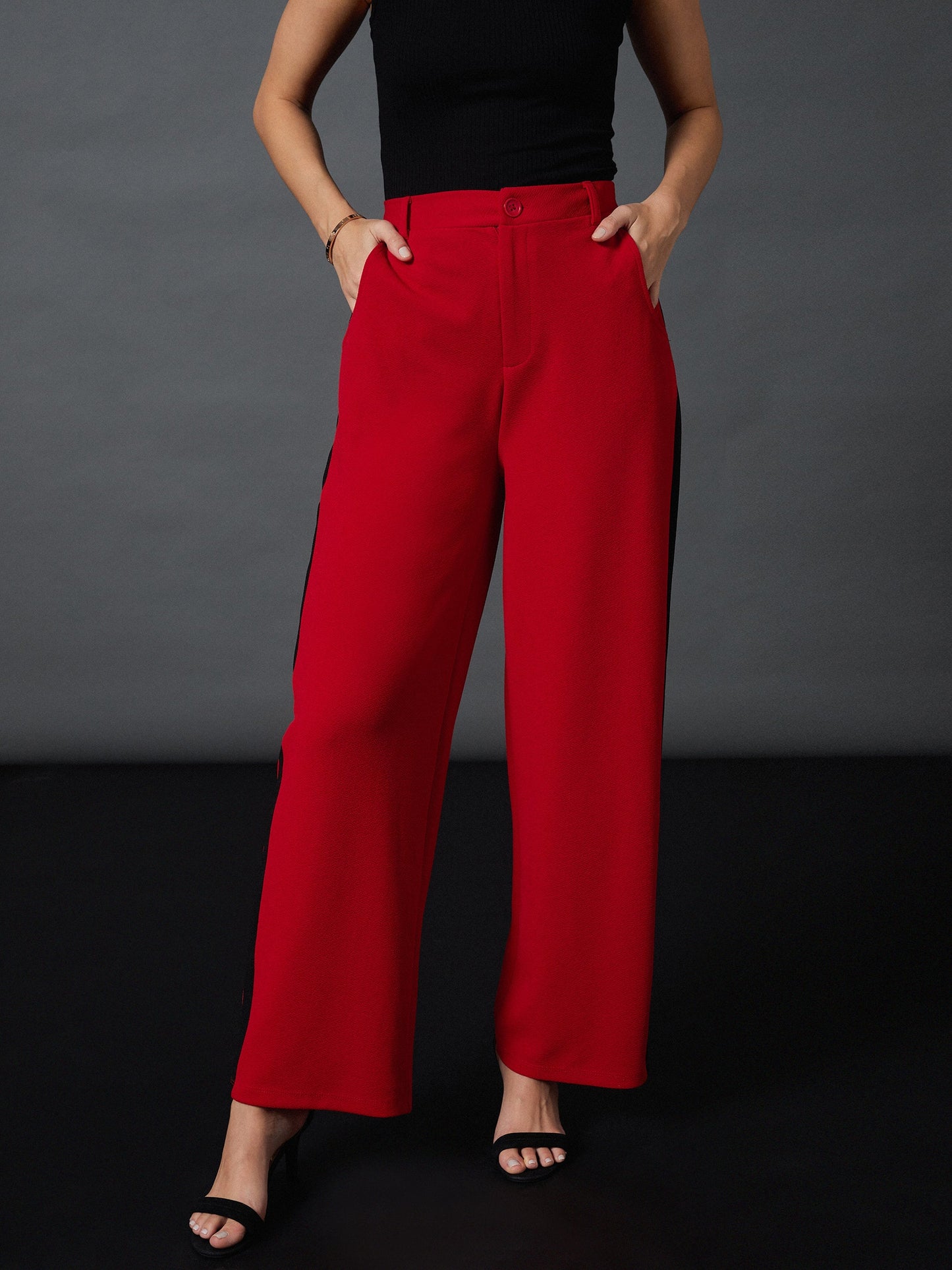 Red Side Tape Straight Pants