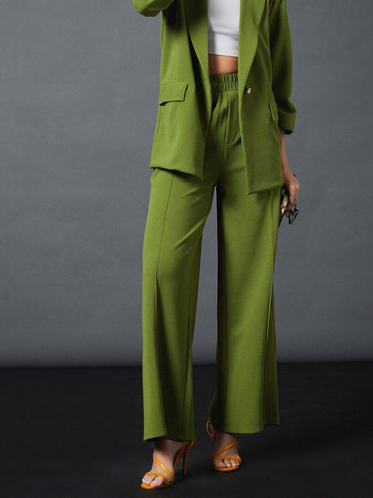 Olive Front Darted Palazzo Pants
