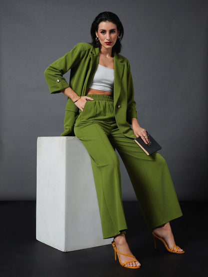 Olive Front Darted Palazzo Pants