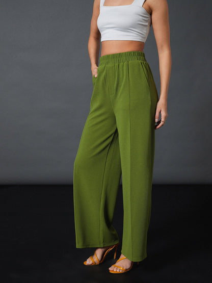 Olive Front Darted Palazzo Pants
