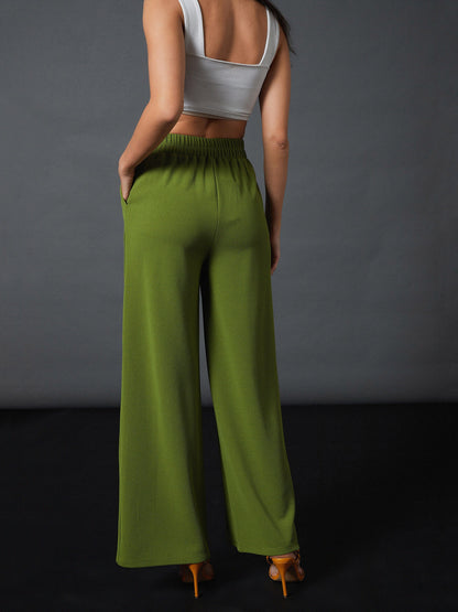 Olive Front Darted Palazzo Pants