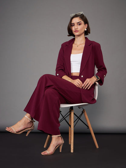 Burgundy Front Darted Palazzo Pants