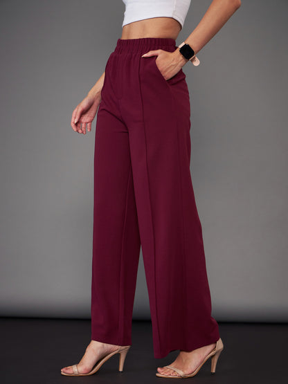 Burgundy Front Darted Palazzo Pants