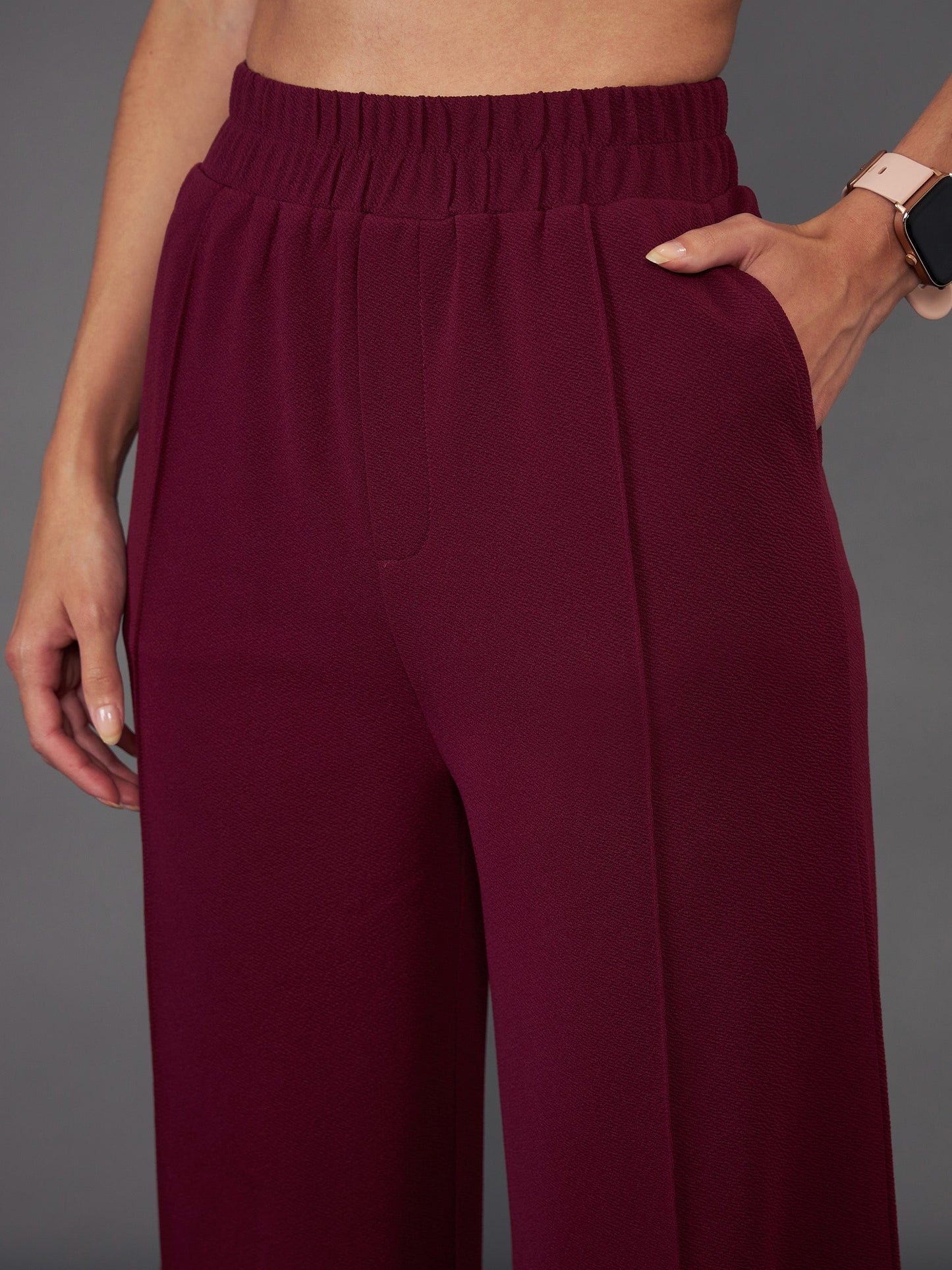 Burgundy Front Darted Palazzo Pants