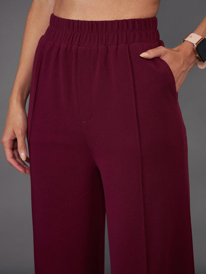 Burgundy Front Darted Palazzo Pants