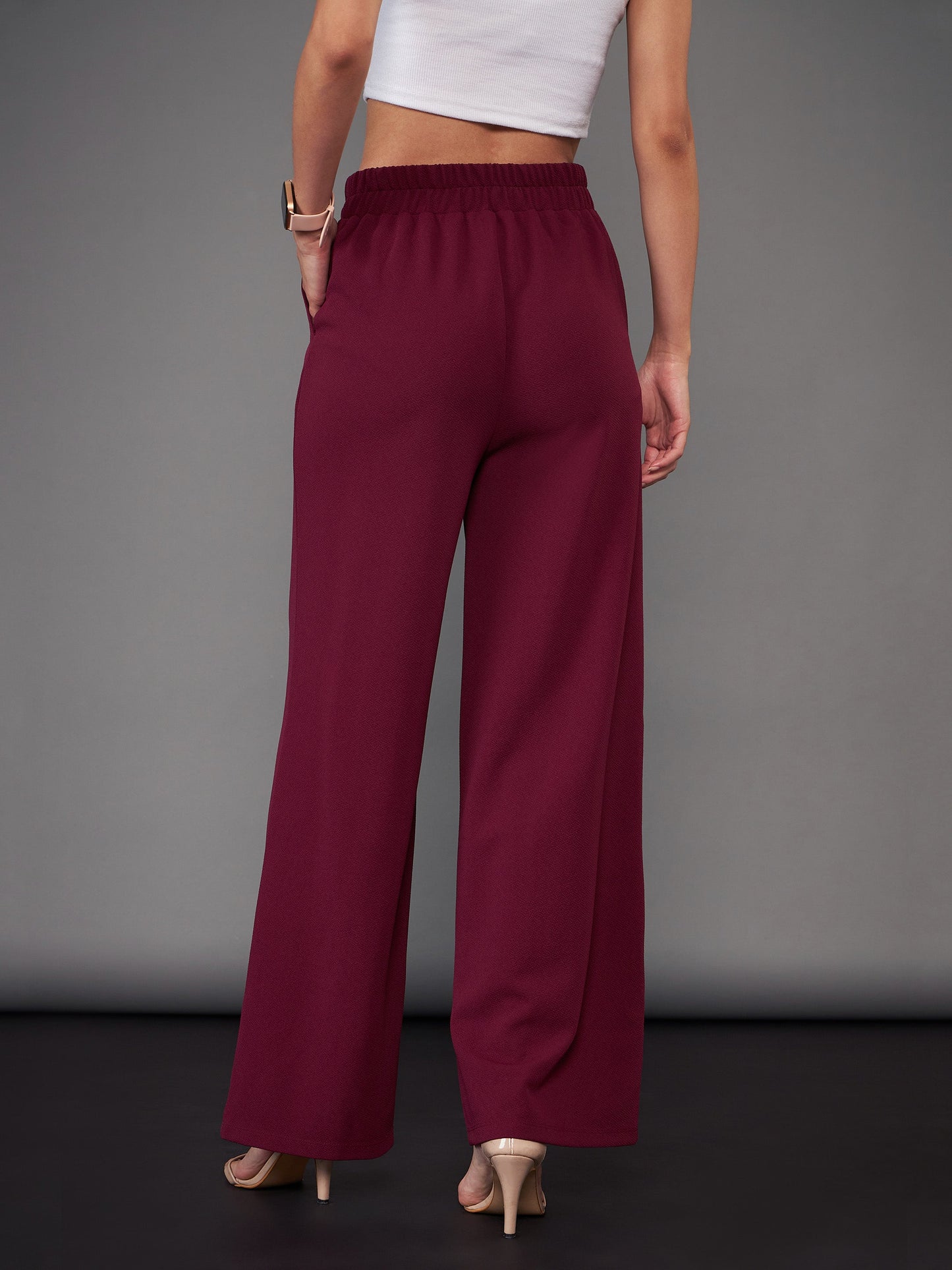 Burgundy Front Darted Palazzo Pants
