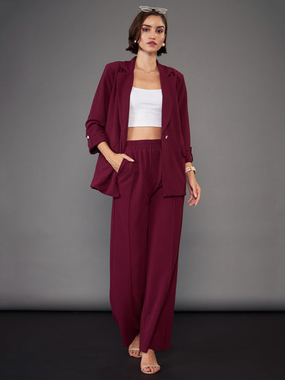 Burgundy Front Darted Palazzo Pants