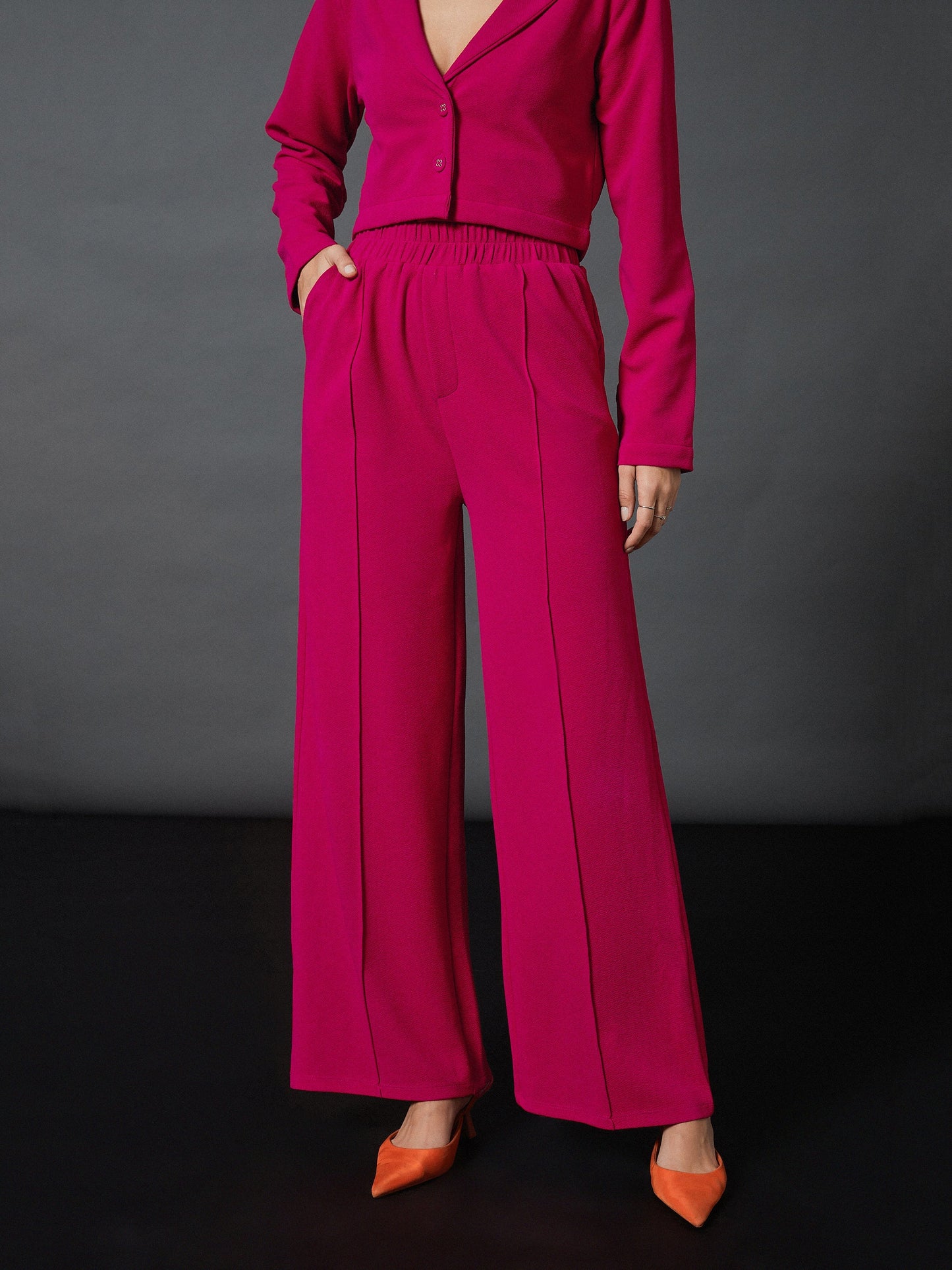 Pink Front Darted Palazzo Pants